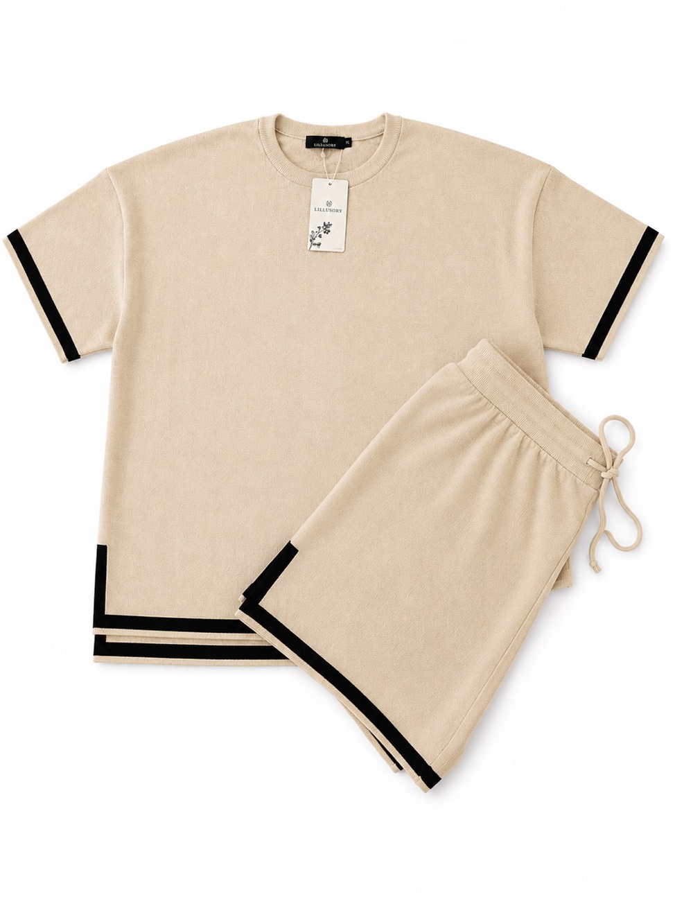 NWT LILLUSORY Cream & Black Knit 2 Piece Shorts Set XL